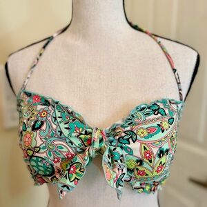 NWOT Victoria's Secret Floral Bikini Top - Pink and Green, Sz Large